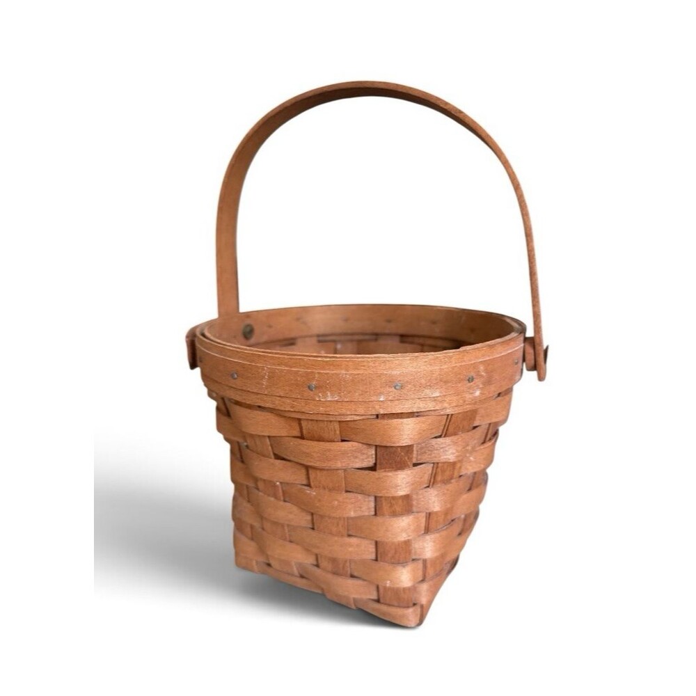 Vintage Longaberger Swing Handle Basket Round Square Bottom Handwoven 6.5" 1989